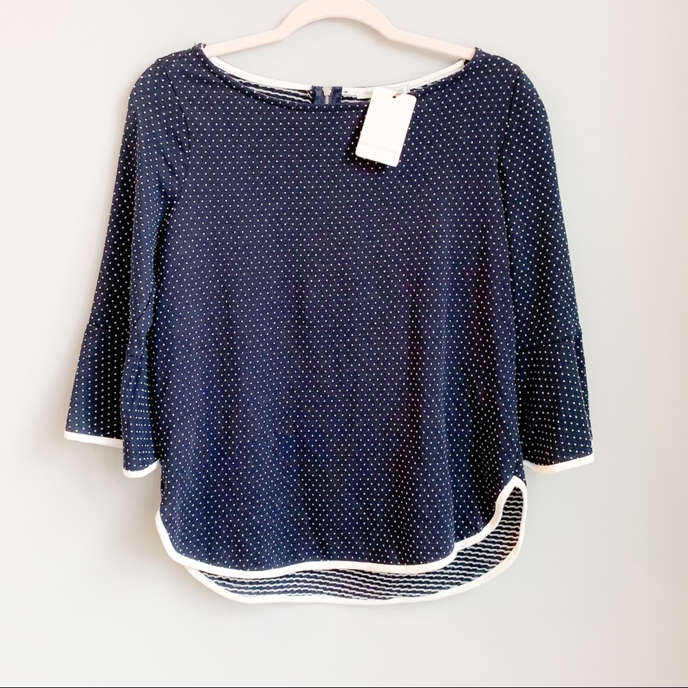 NWT Green Envelope Navy Swiss-Dotted Top